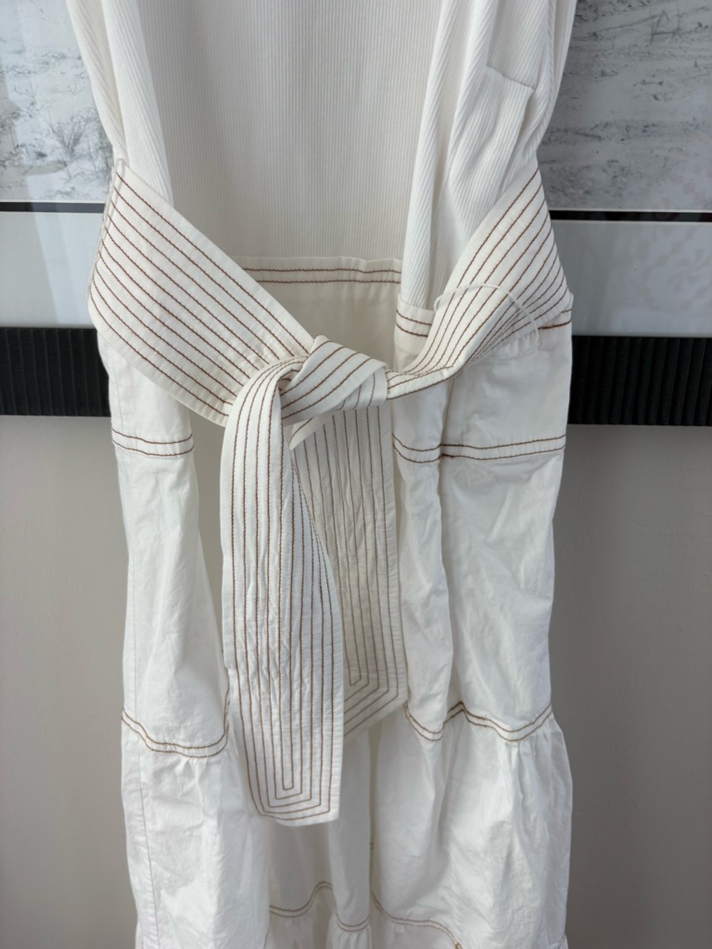 Veronica Beard Austyn Tiered White Midi Dress Tie Waist Size M - Picture 8 of 11